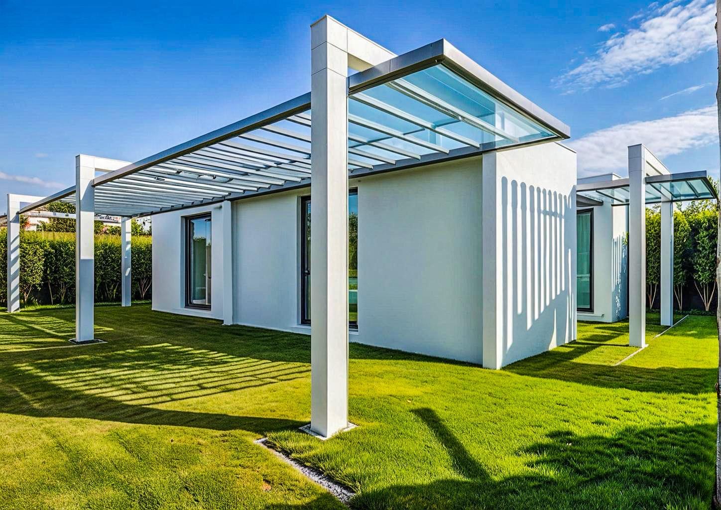 Casa modular con pérgola, combinación de módulos